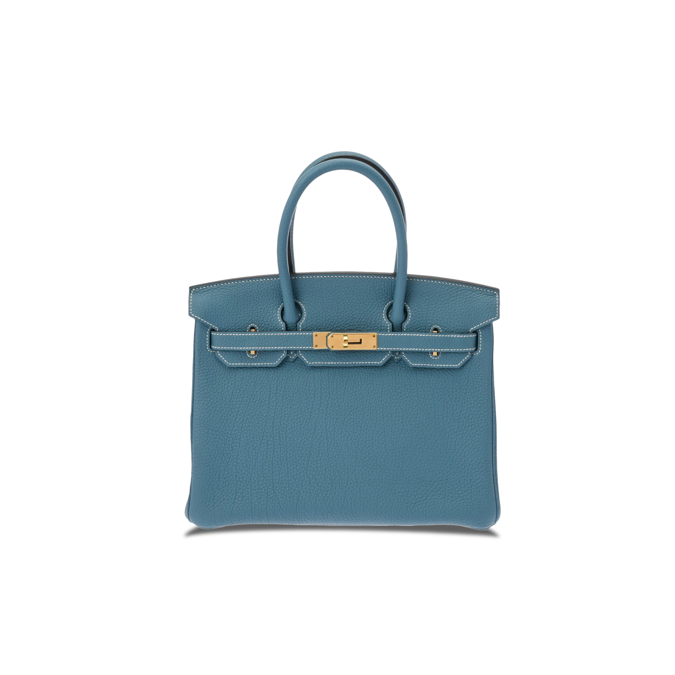 HERMES BIRKIN 30 TOGO LEATHER DENIM BLUE LEMON YELLOW GOLD BUCKLE HANDBAG 627751 (30*23*15cm)